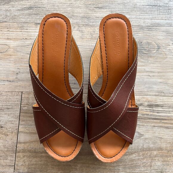 Sonoma Wedge Sandal Y2K Women's 8.5 Brown Tan 3 Inch Vintage 2000s Glam - Picture 5 of 7